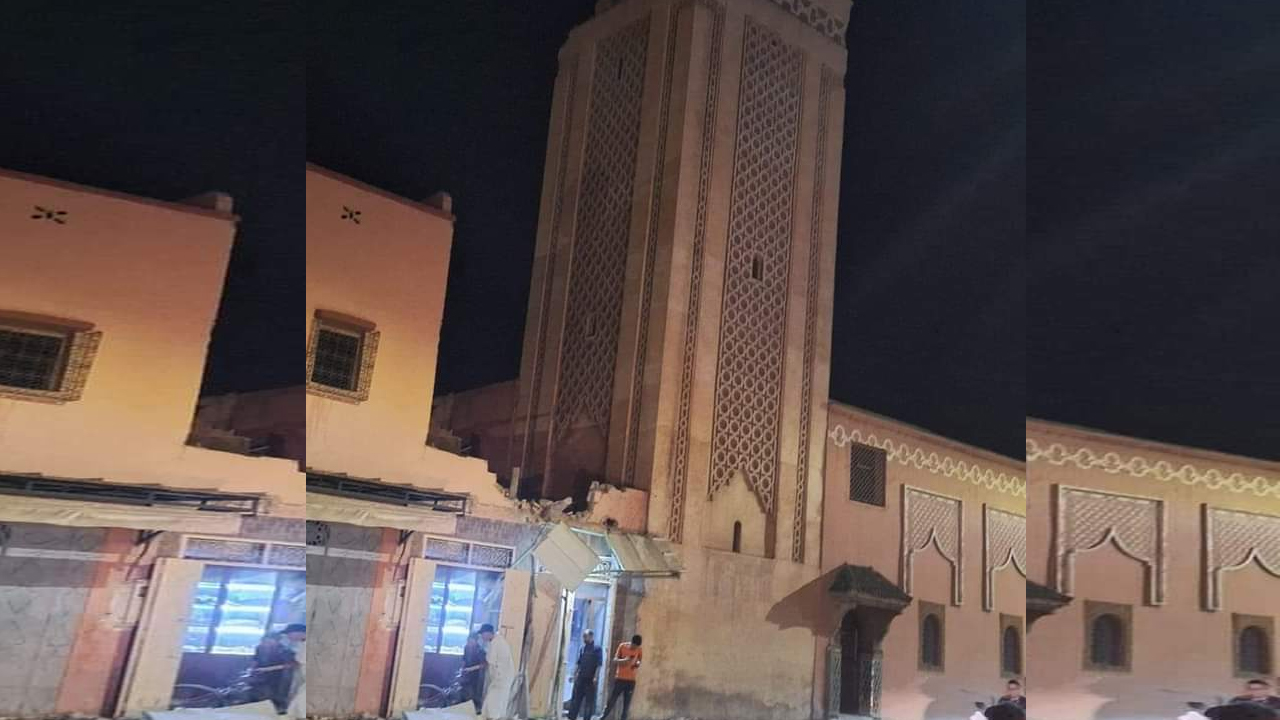 انهيار صومعة مسجد بمراكش بفعل الزلزال